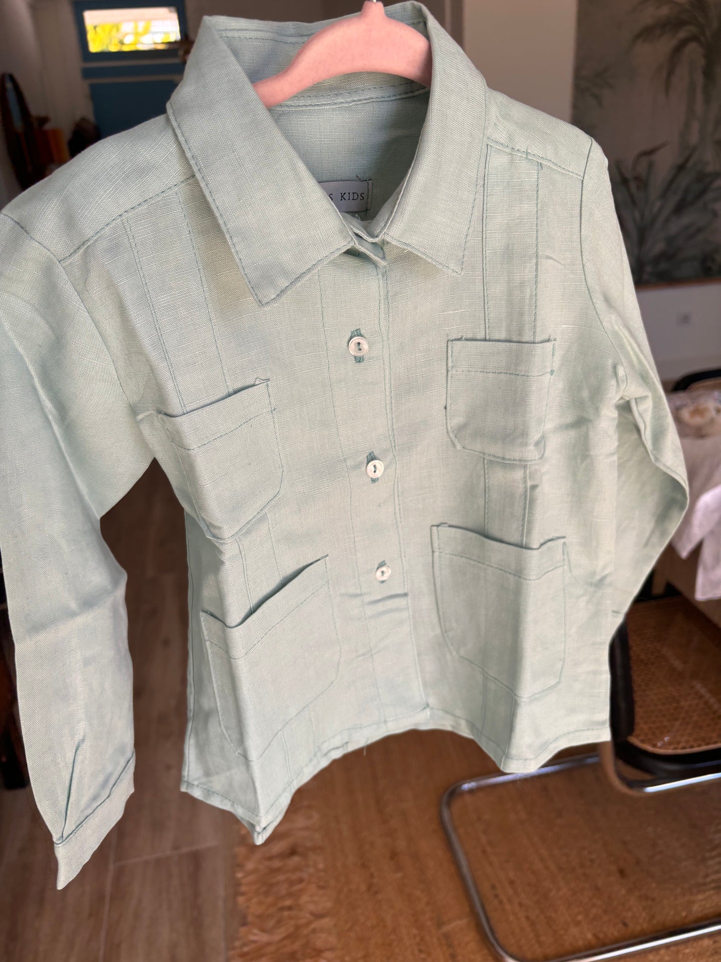 Guayabera LINO VERDE SECO.