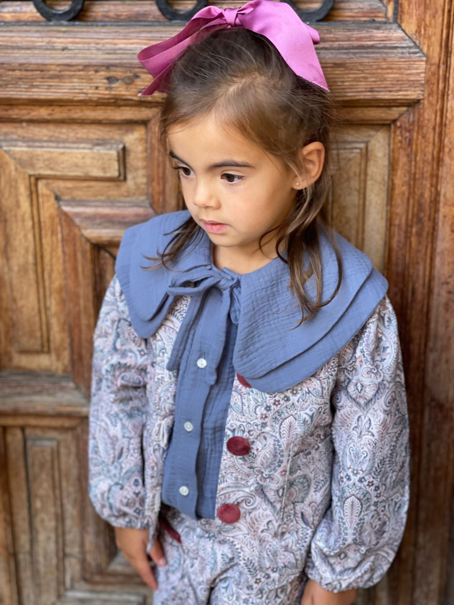 Blusa Doble cuello bambula Azul