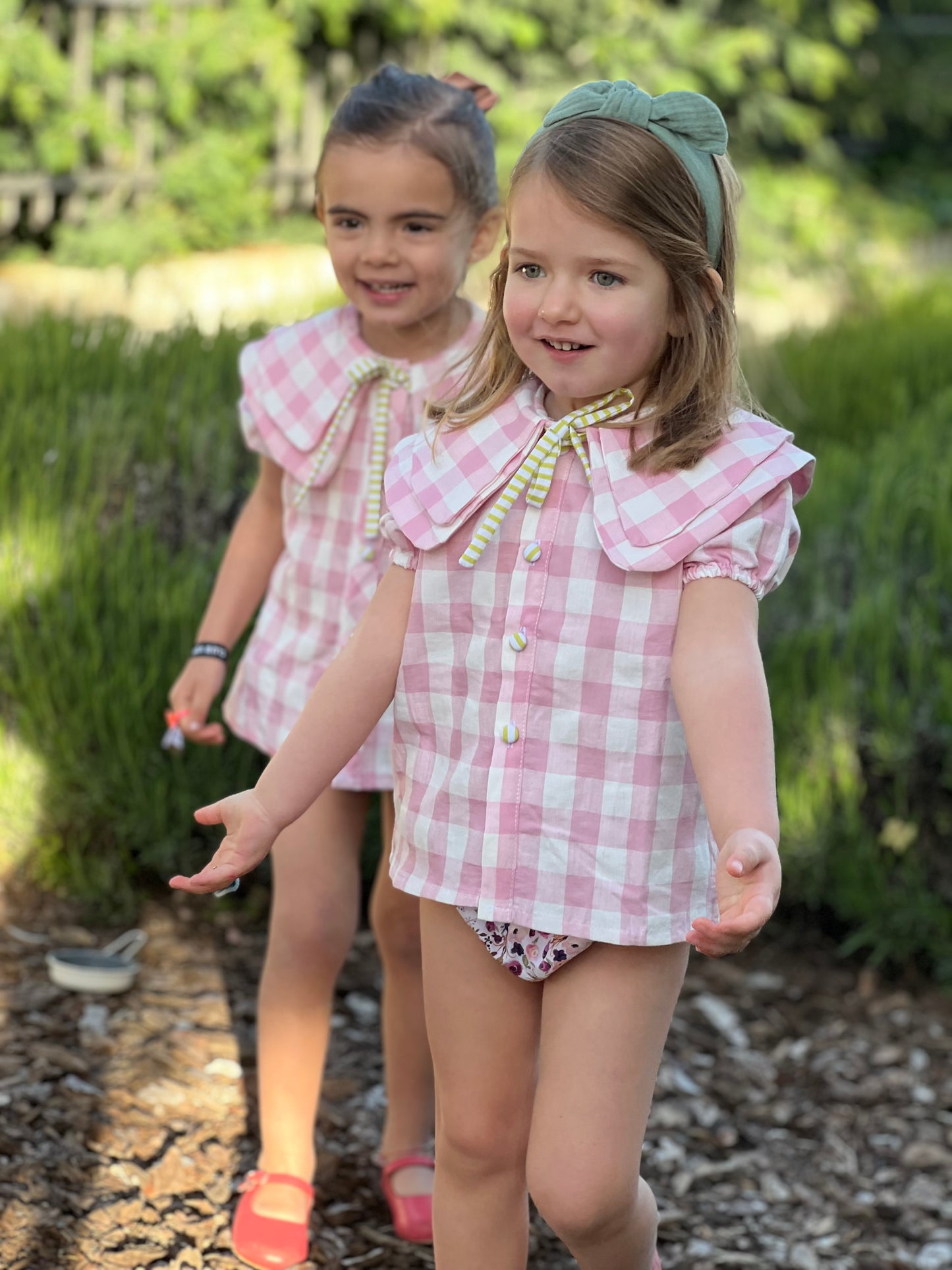 Blusa Doble cuello Vichy Rosa