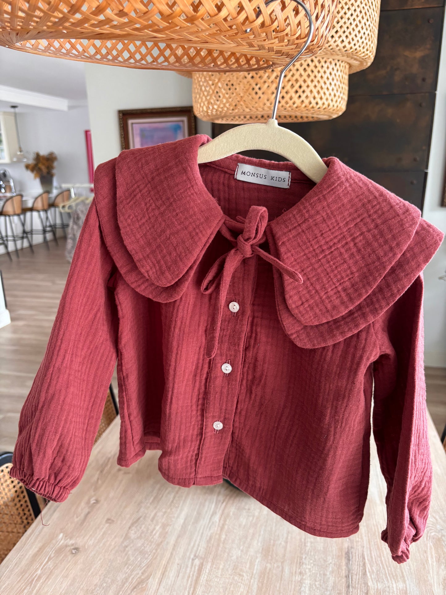 Blusa Doble cuello bambula Borgoña