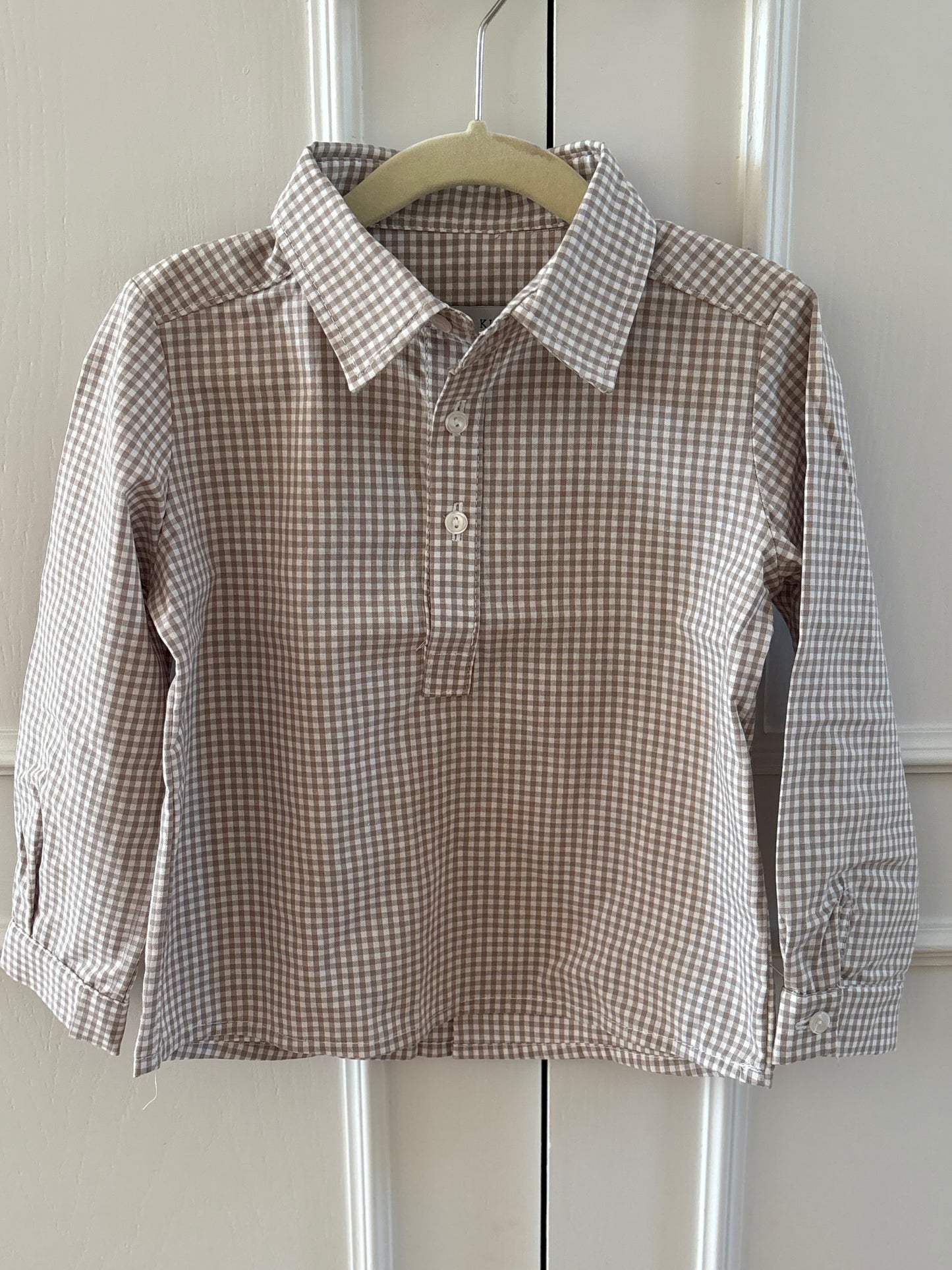 Polera cuadros vichy beige
