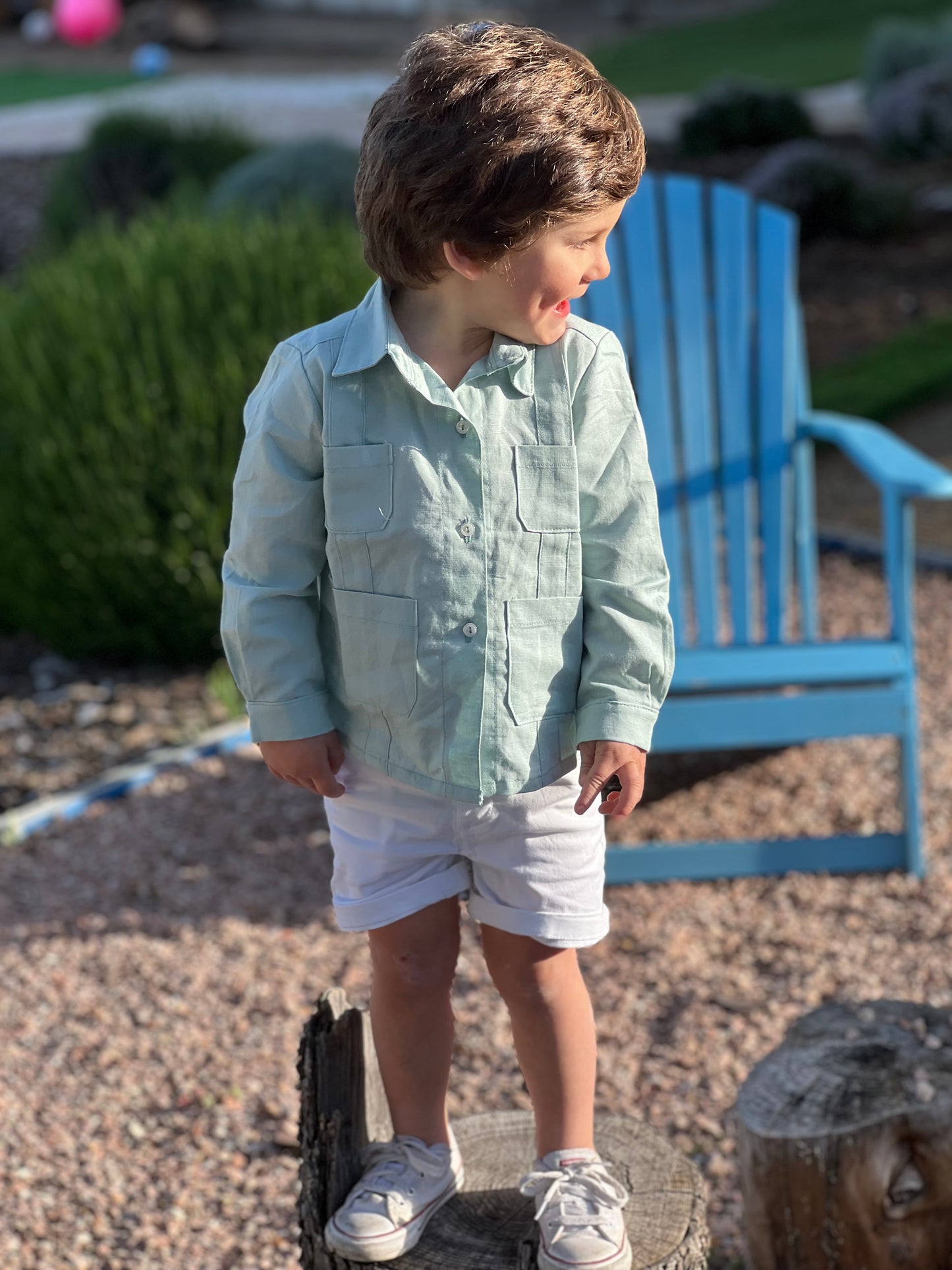 Guayabera LINO VERDE SECO.