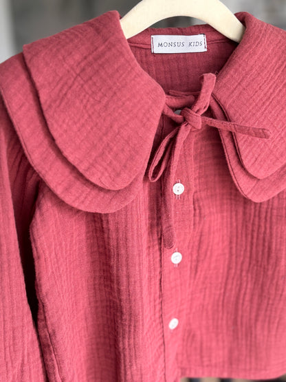Blusa Doble cuello bambula Borgoña