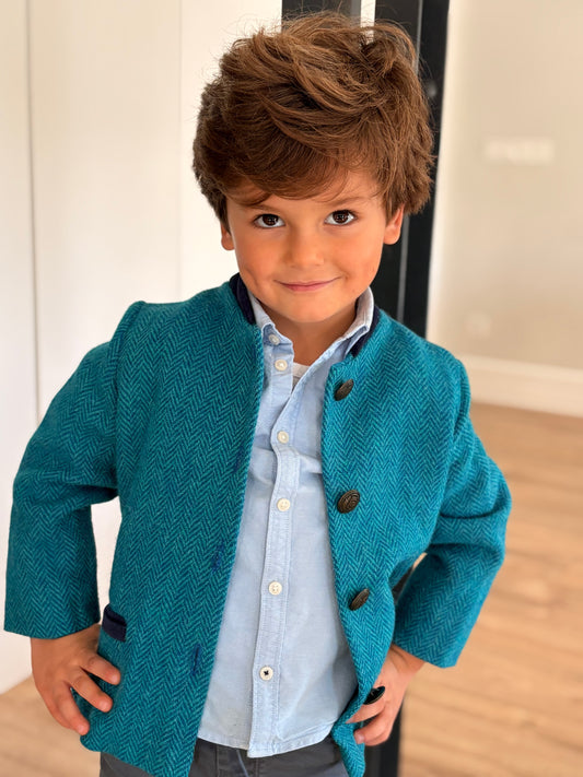 Austriaca Harris Tweed espigas turquesa.