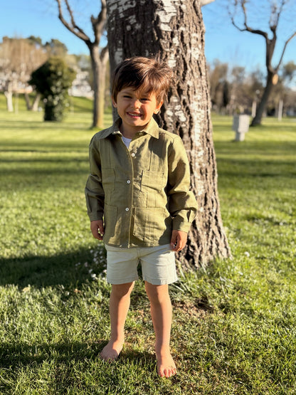 Guayabera LINO VERDE MILITAR