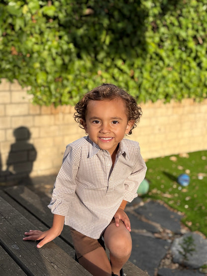 Polera cuadros vichy beige