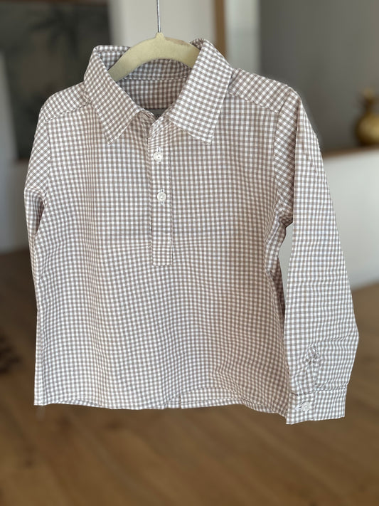 Polera cuadros vichy beige