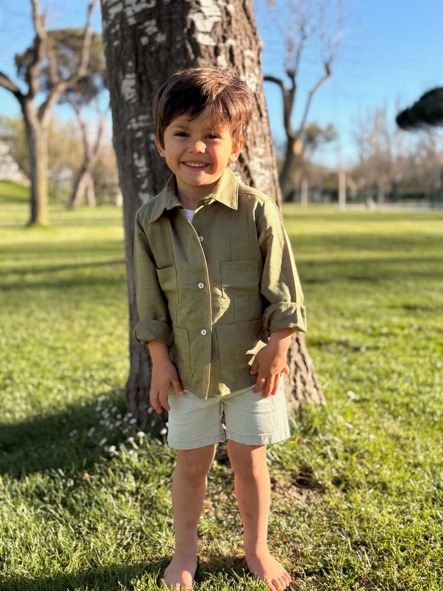 Guayabera LINO VERDE MILITAR