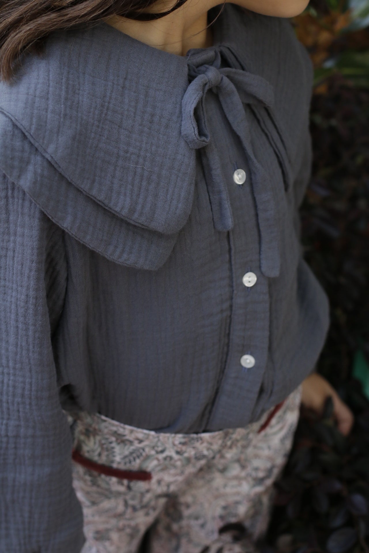 Blusa Doble cuello bambula Gris Marengo