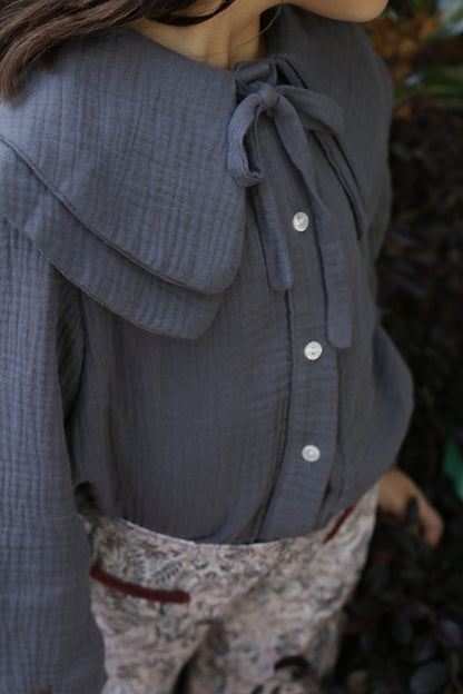 Blusa Doble cuello bambula Gris Marengo