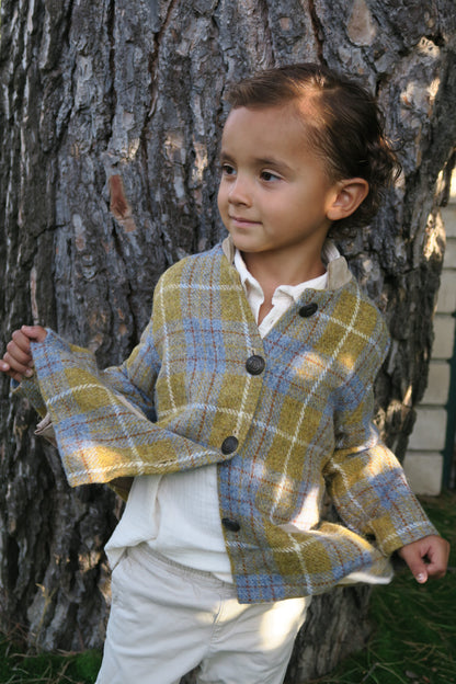 Austrian Harris Tweed blue and yellow plaid.