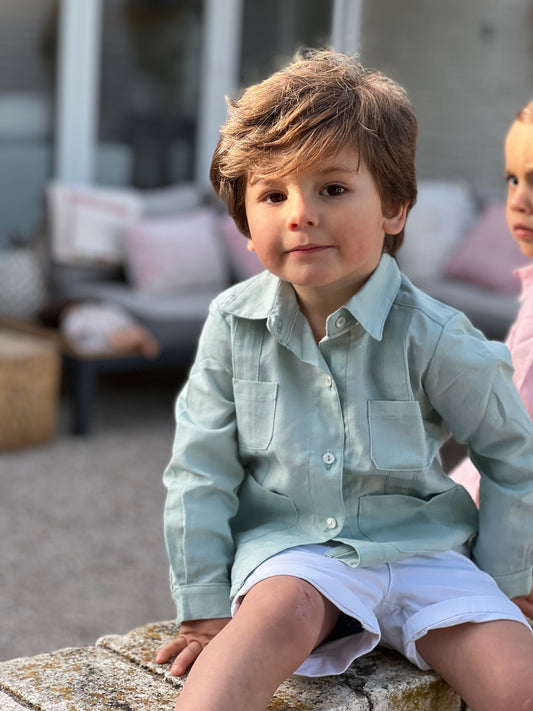Guayabera LINO VERDE SECO.