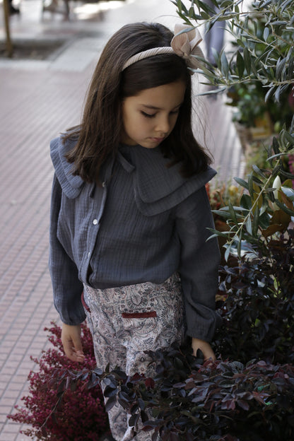 Blusa Doble cuello bambula Gris Marengo