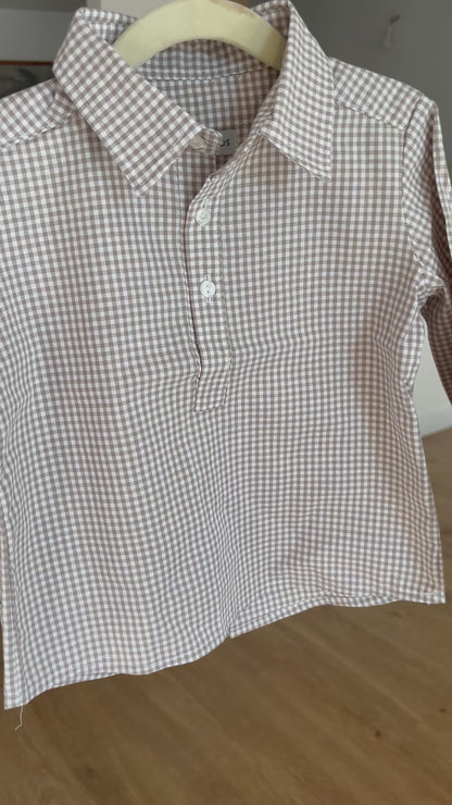 Polera cuadros vichy beige